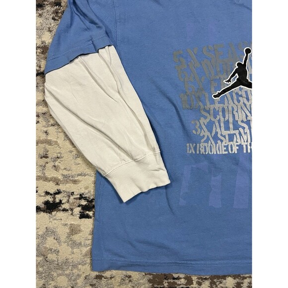 VINTAGE NIKE AIR JORDAN YOUTH LONG SLEEVE T-SHIRT SIZE XL BLUE WHITE SLEEVES - Picture 2 of 11